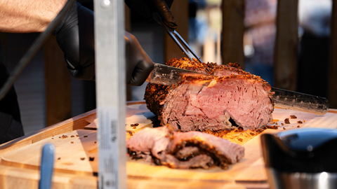 Meat laid out on a table at Skyline at Sundown at Snow Summit in the summer