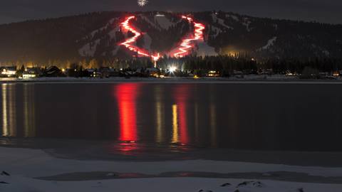 Torchlight Parade view from across big bear lake