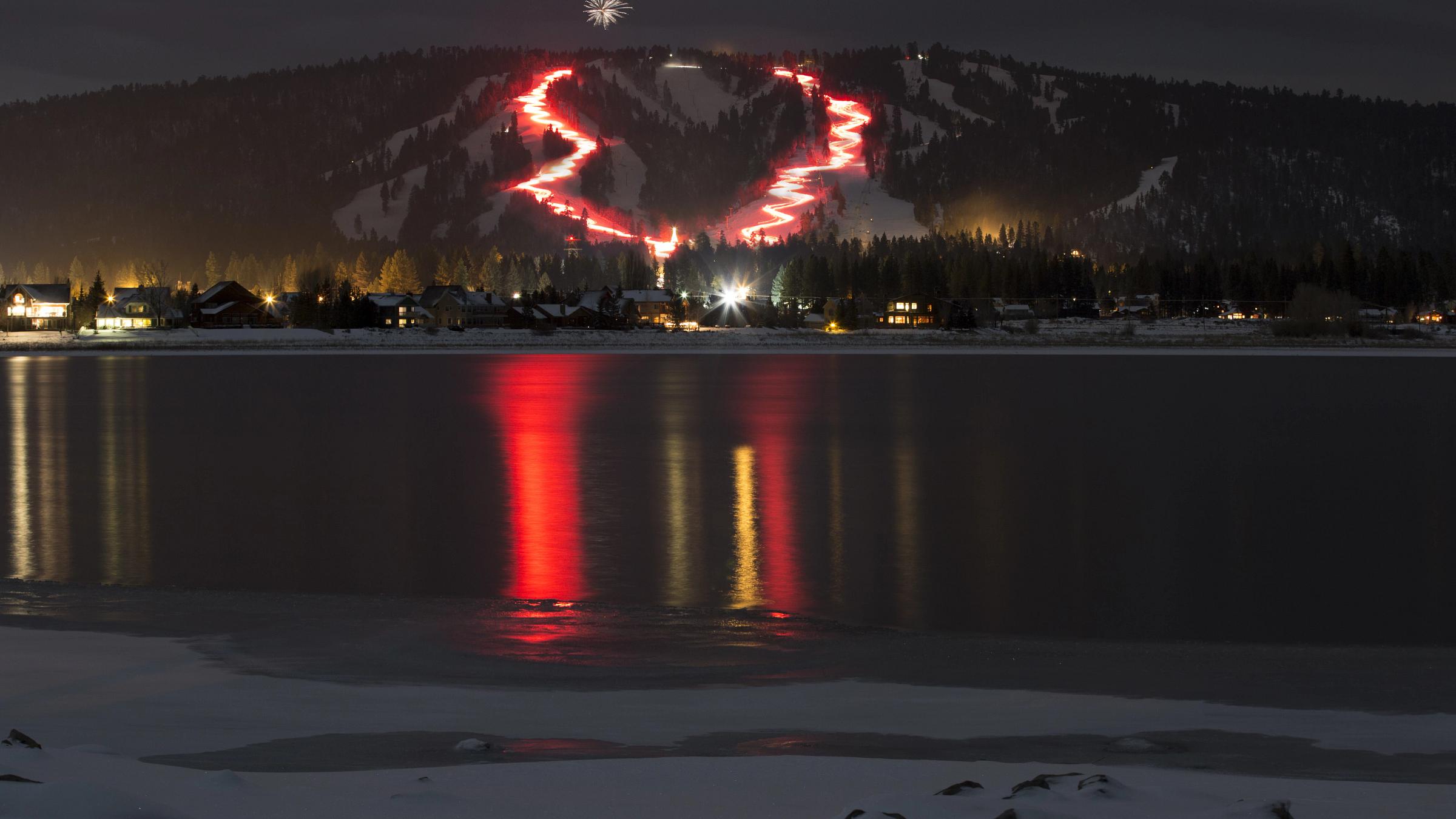 Torchlight Parade view from across big bear lake
