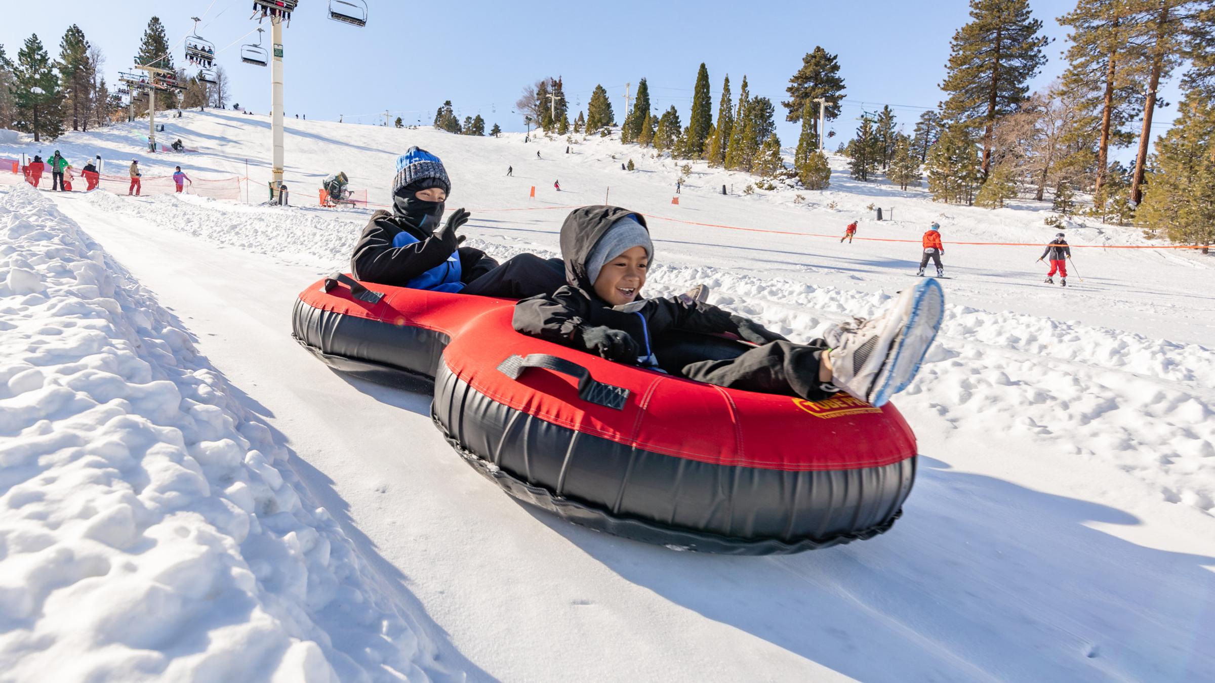 two kids tubing