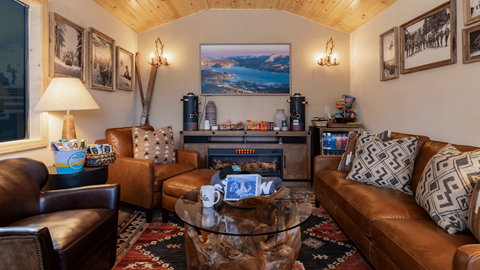 Inside view with couches and more in the Ikon Pass Suite at Snow Summit