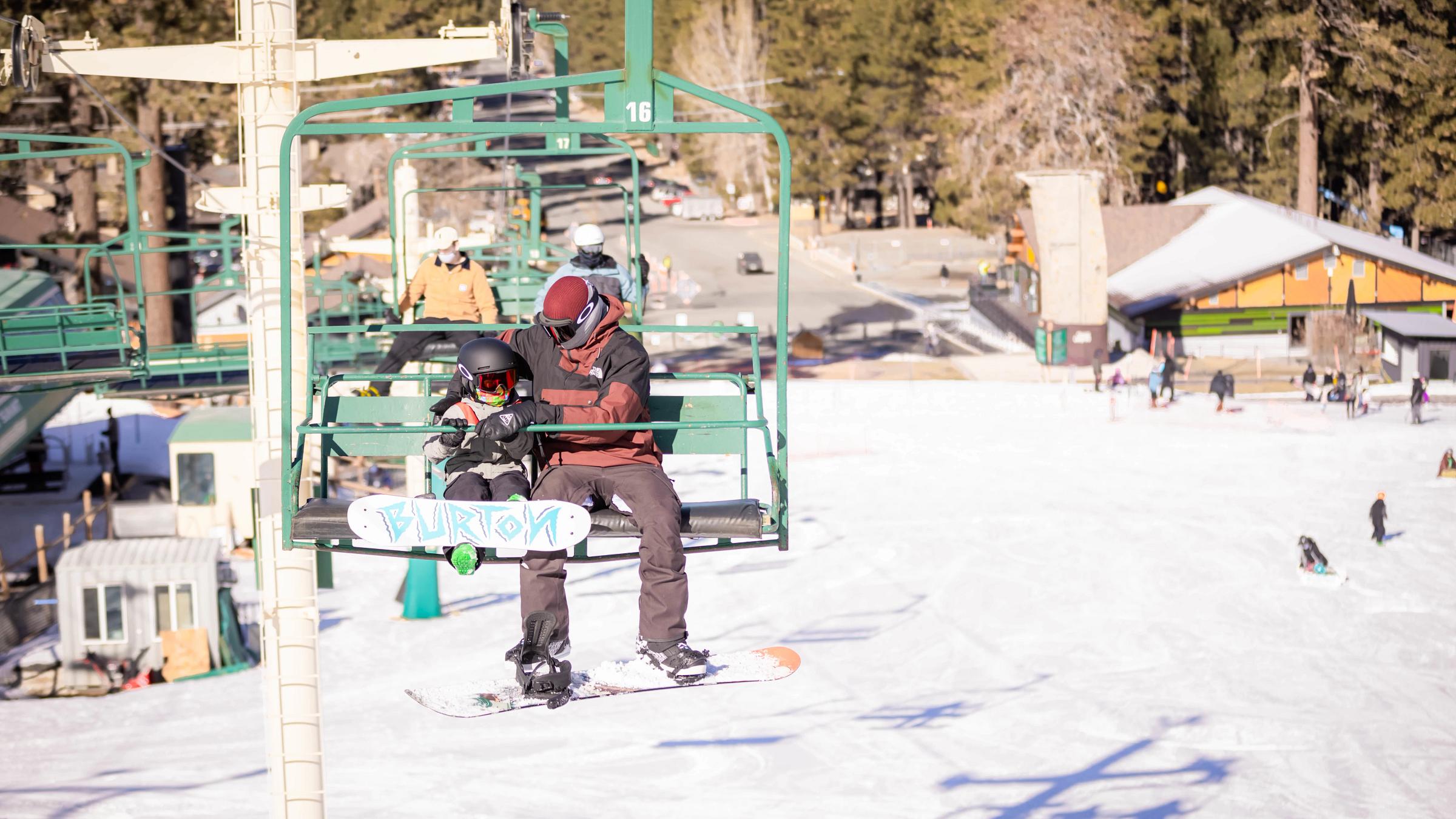 Father and son on a chair lift