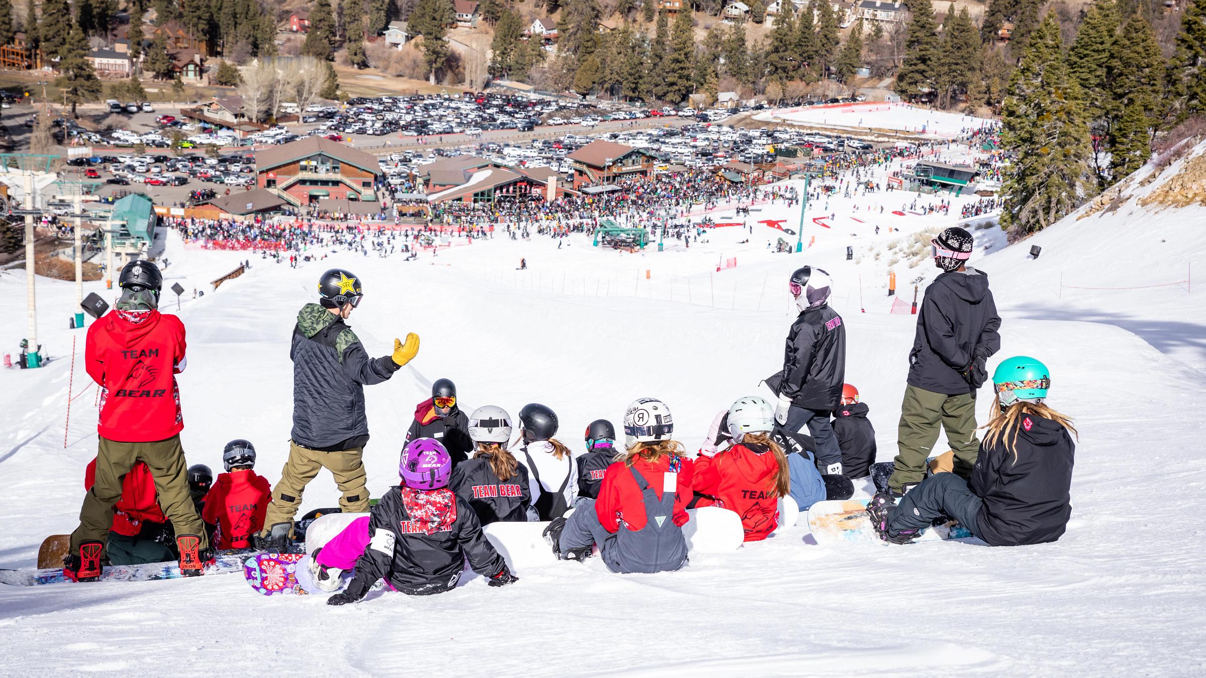 Team Bear at the top of the slopes looking down.