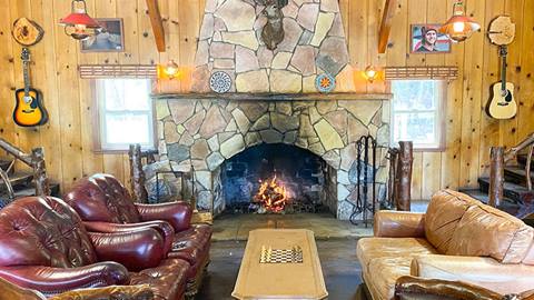 Wood decorated home with a fireplace