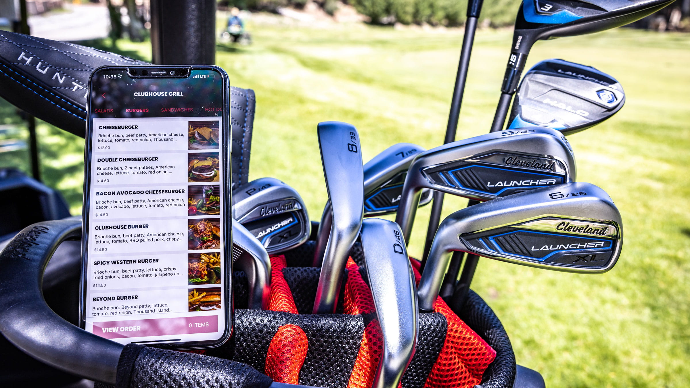 BBMR Mobile App in a golf bag with clubs