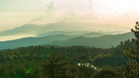 scenic sunset view in the San Bernardino Mountains from Snow Valley's mountaintop