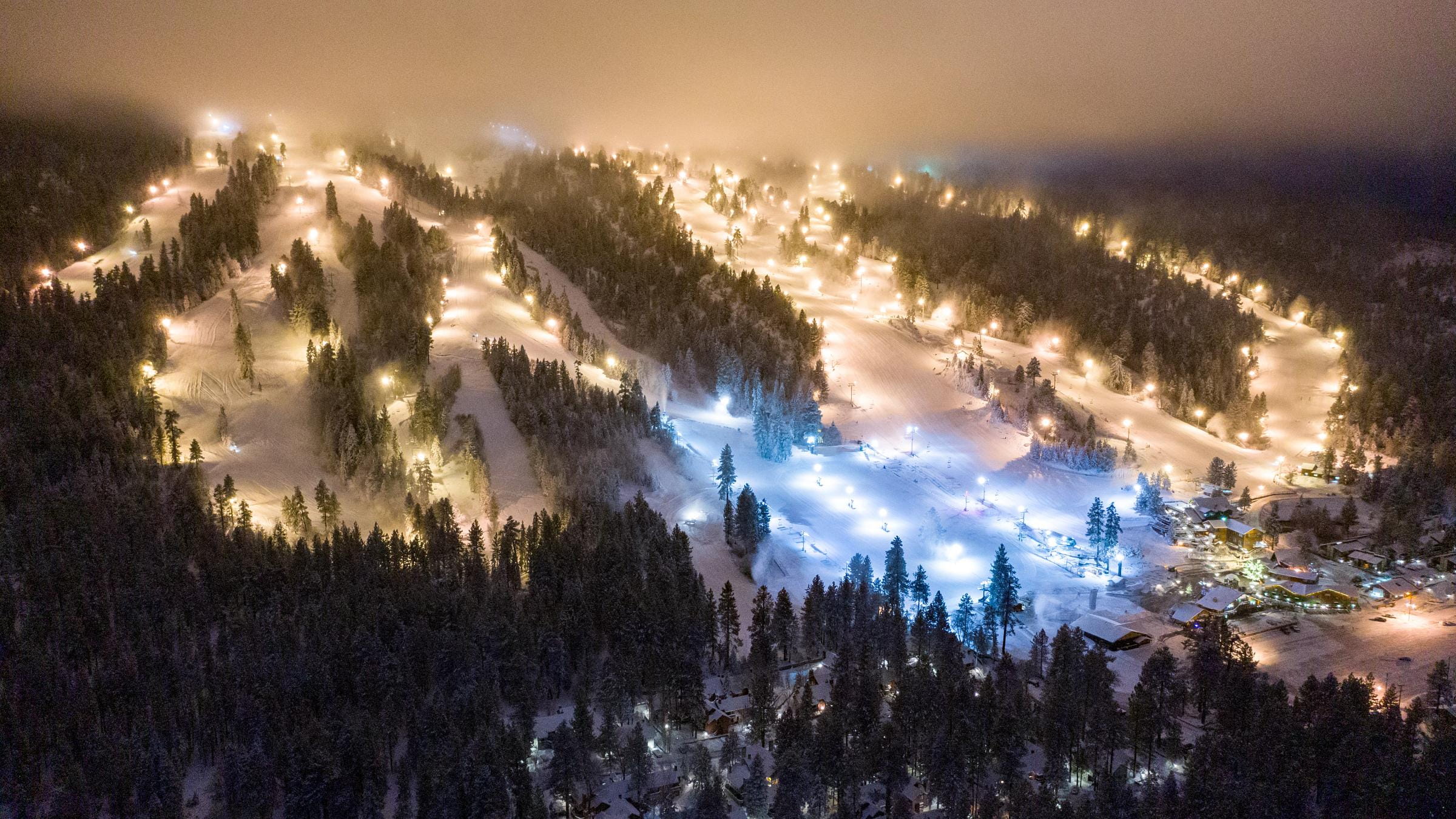 Snow Summit lite up during night sessions.