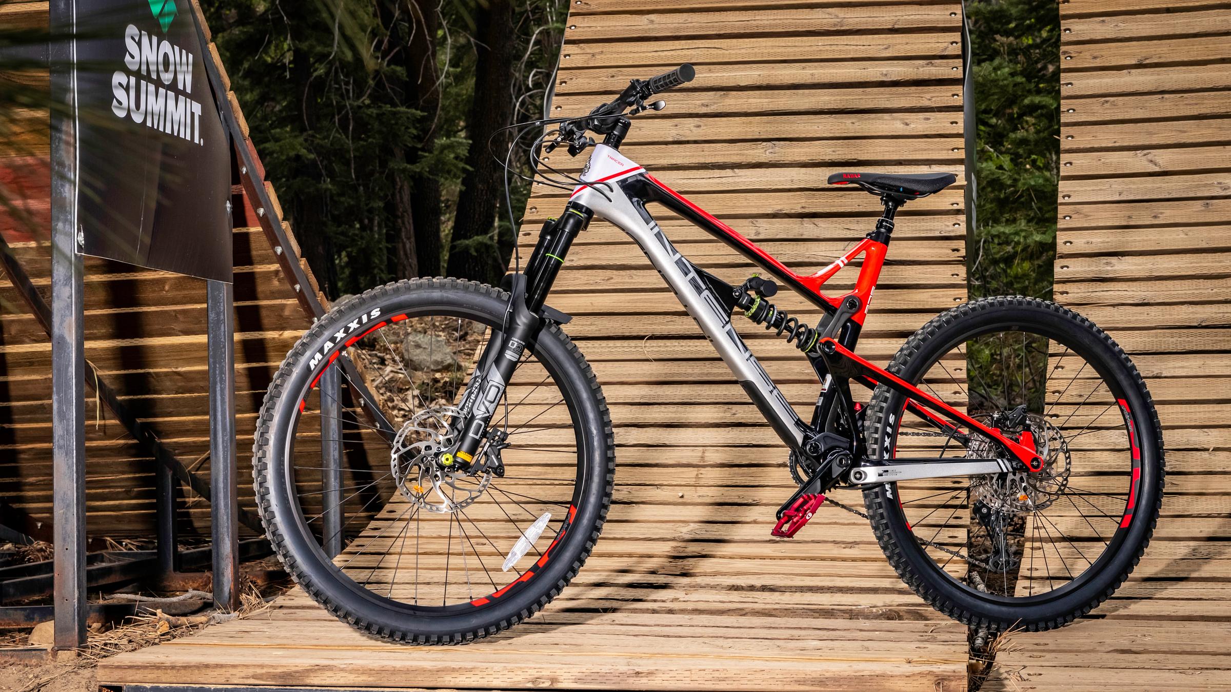 Red, black, and gray trek bike.