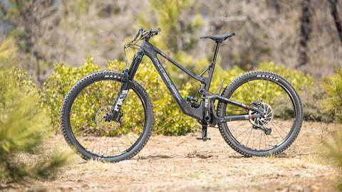 bike rentals - freeride mountain bike grey bike with black wheels posted up in the wilderness at snow summit bike park