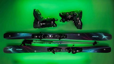 Demo ski rental package with skis, poles, and boots at Snow Summit