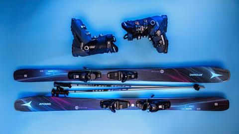 Demo rental ski package with skis, poles, and boots at Snow valley