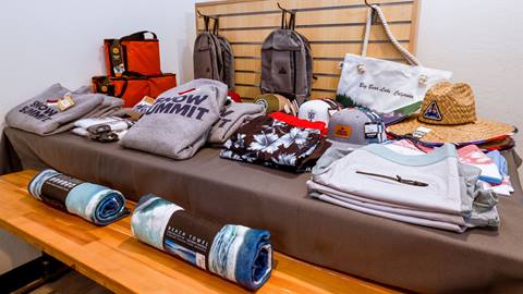 A variety of Big Bear Lake and Snow Summit products displayed at BBMR Visitors Center Station.