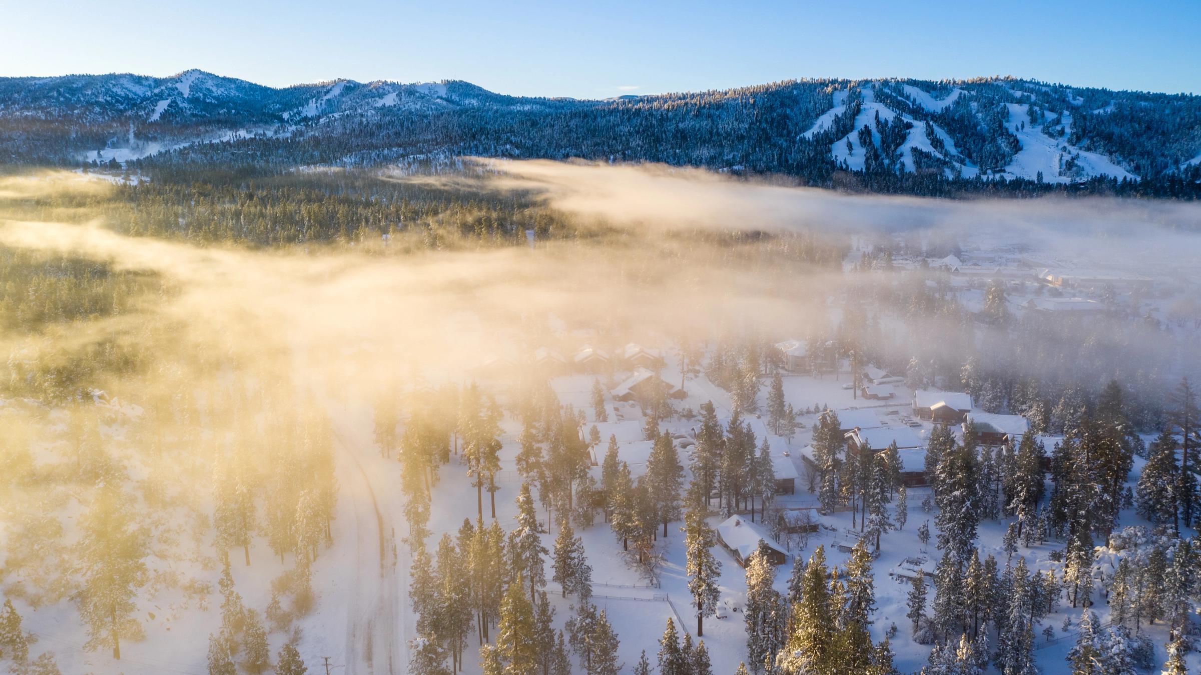 Scenic and cloudy view across to Big Bear's ski resort.