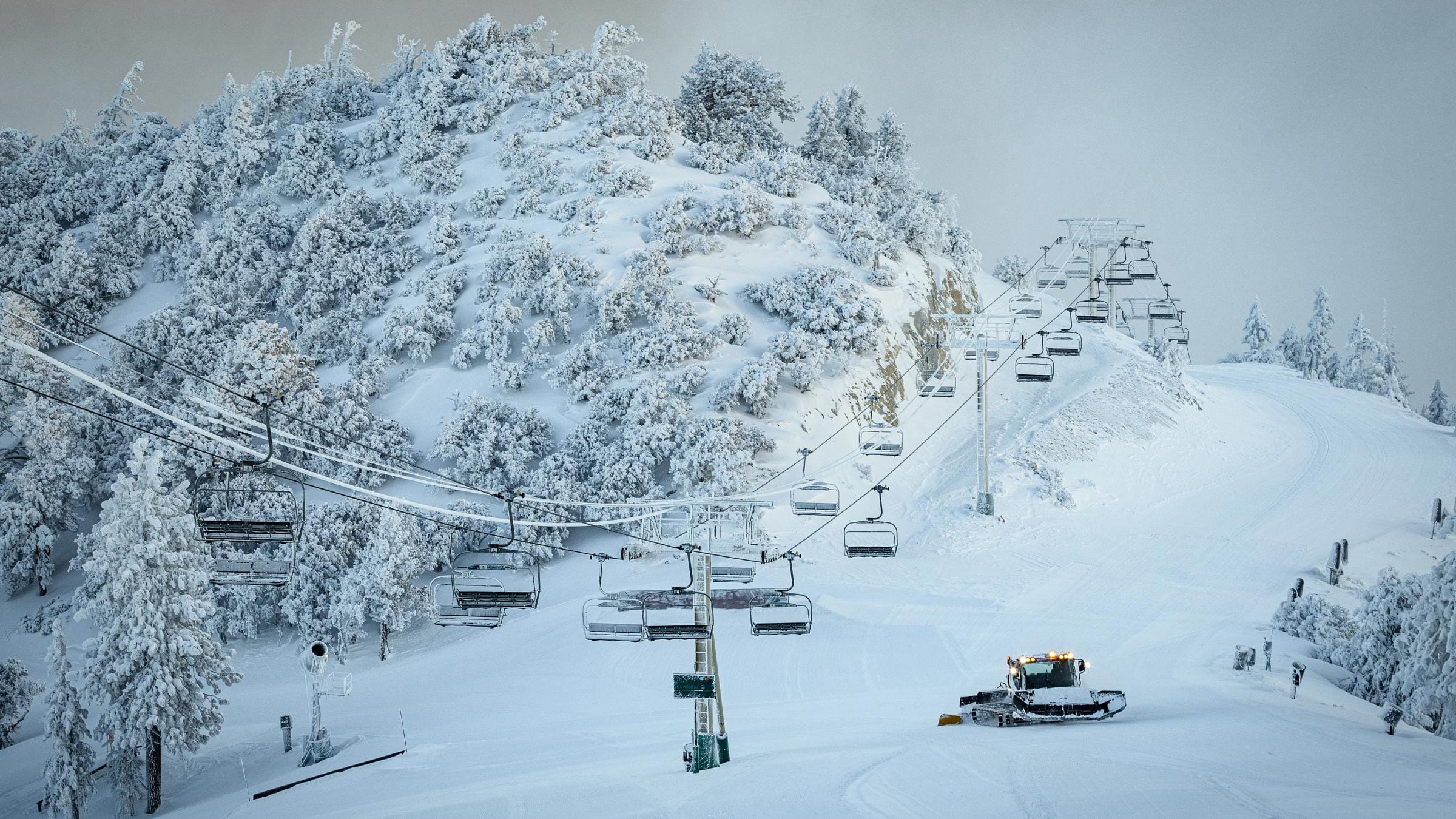 Snowy ski resort chairlifts
