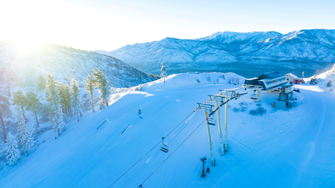 Snowy drone shot off the top of Chair 9 at Bear Mountain