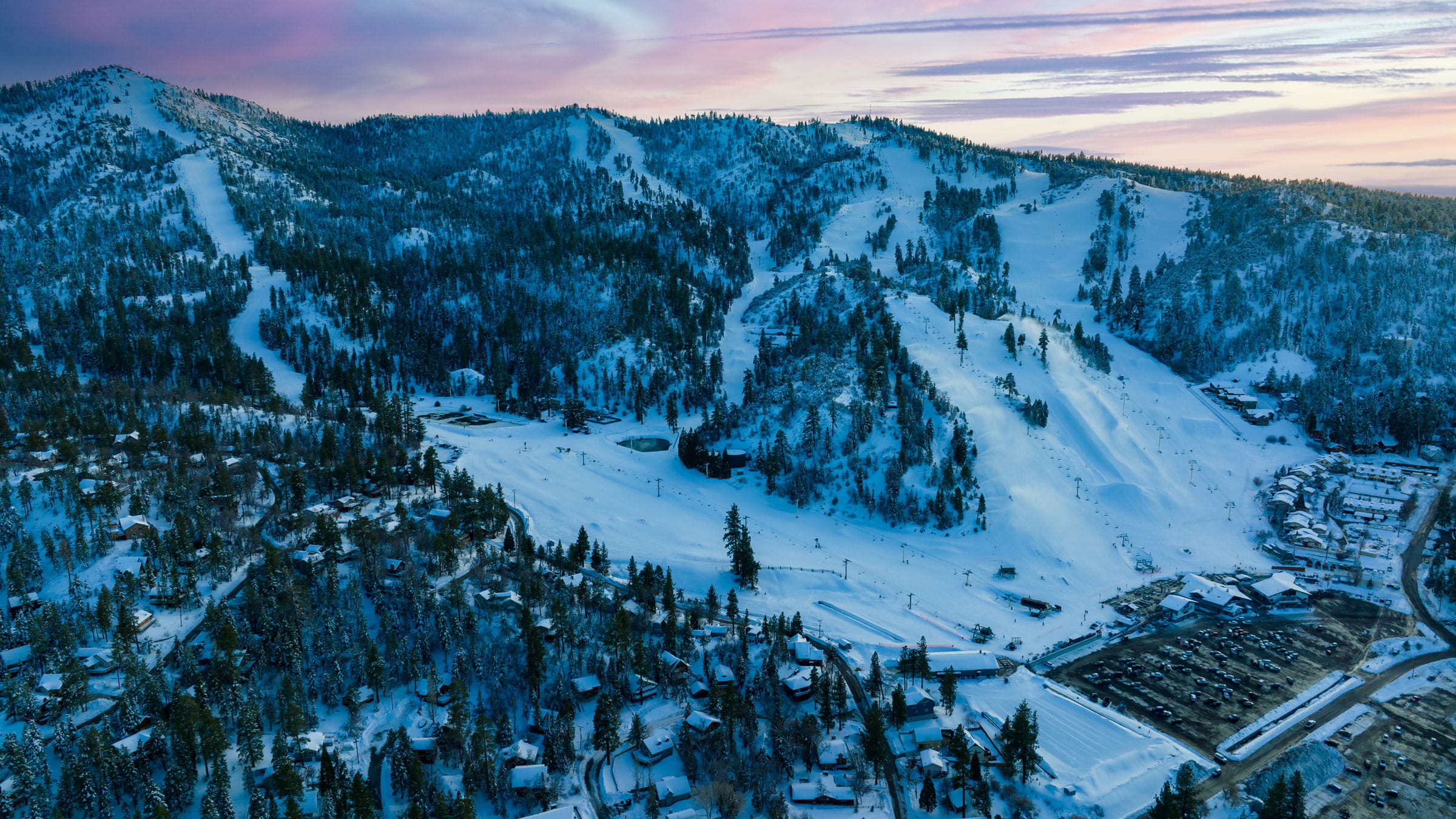 bear mountain's ski slopes in the winter