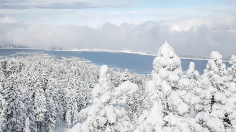 Snowy lake view of Big Bear Lake