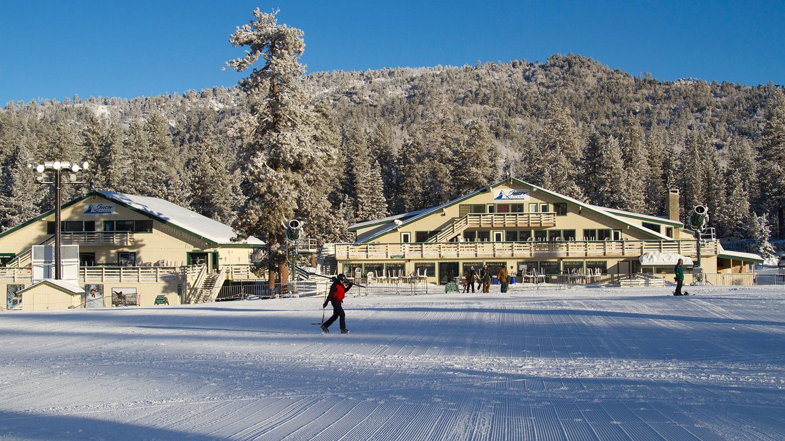 Sunny day in the base area in the winter at Snow Valley