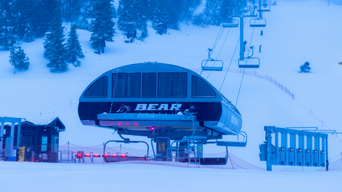 Untouched snow and the entrance to Chair 5 at Bear Mountain after a heavy snow storm.