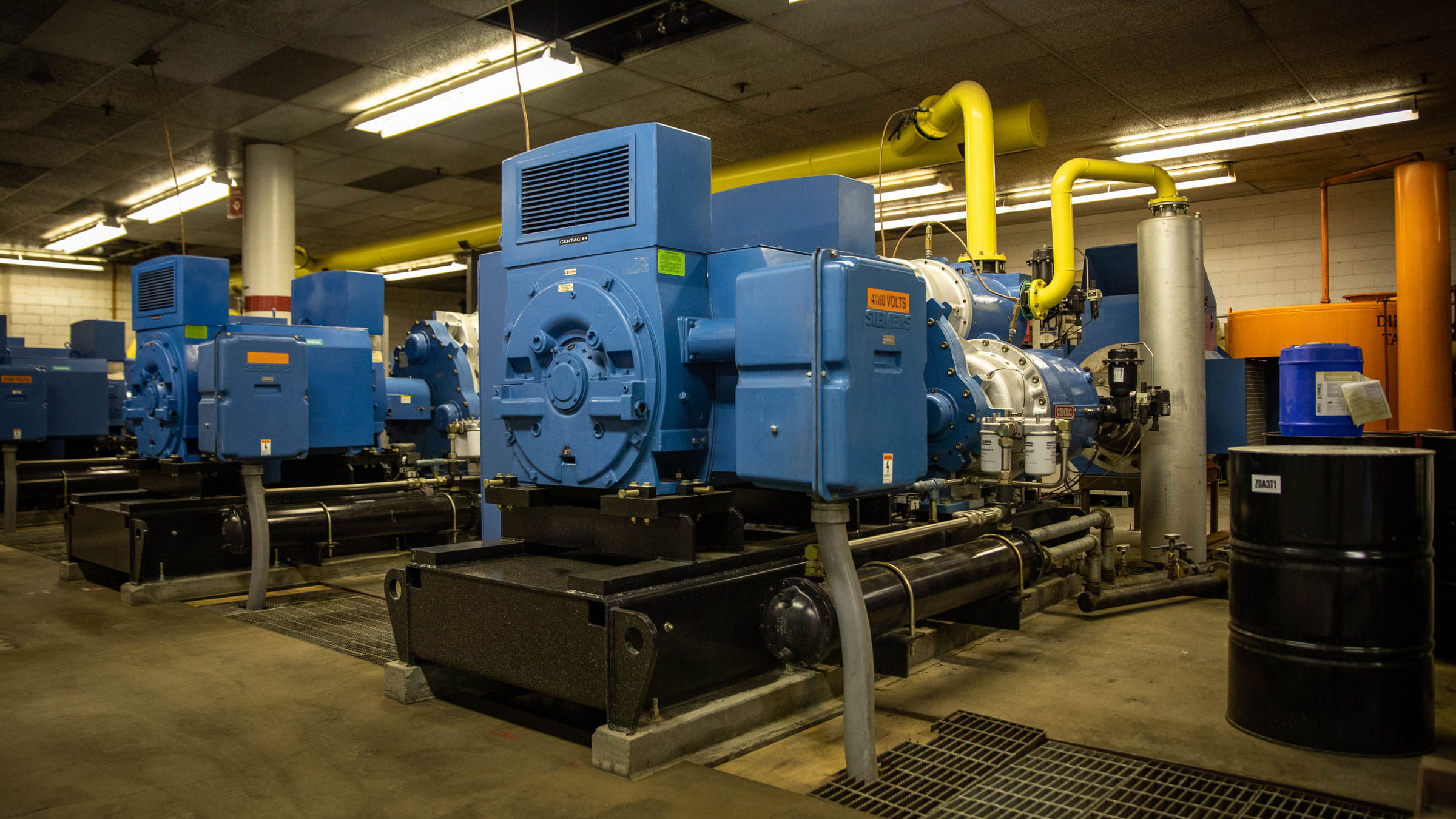 snowmaking machines in the pump house