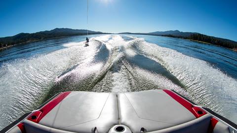 A Man wakeboarding in Big Bear Lake