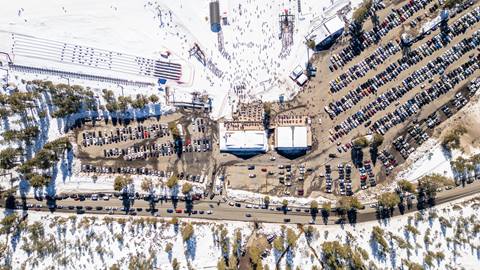 Snow Valley drone parking lot shot during winter