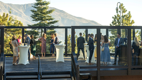 Reception at Hog on the Rocks at snow summit with attendees after the wedding ceremony